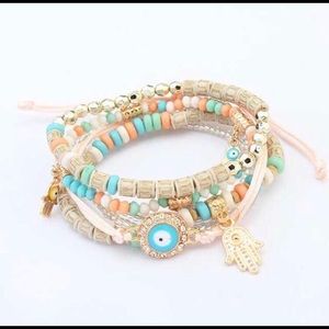 6 piece Hamsa and Evil Eye bracelet